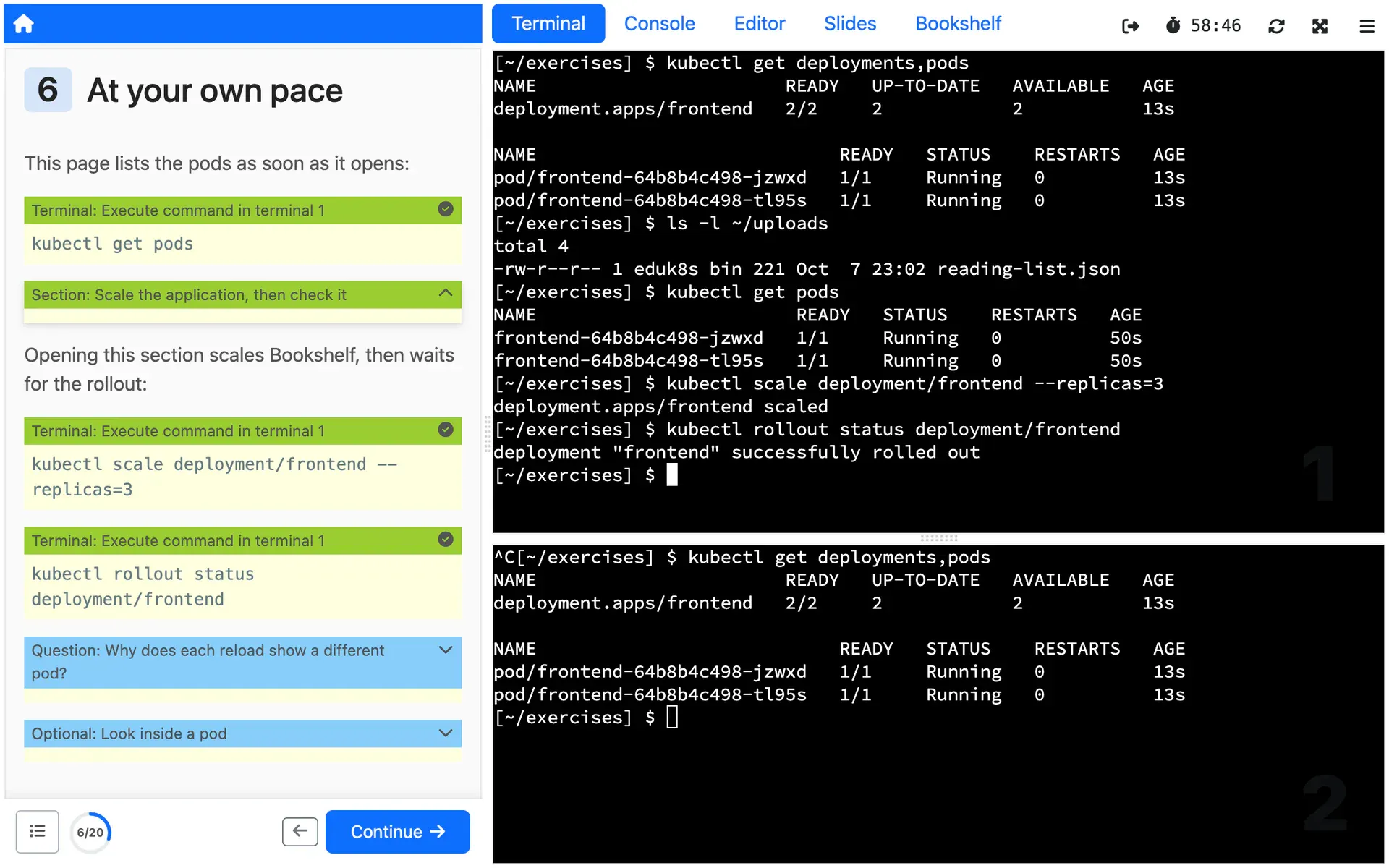 An action that ran as the page opened, a section that ran its two commands one after the other when it was opened, and a question and an optional step still folded away.