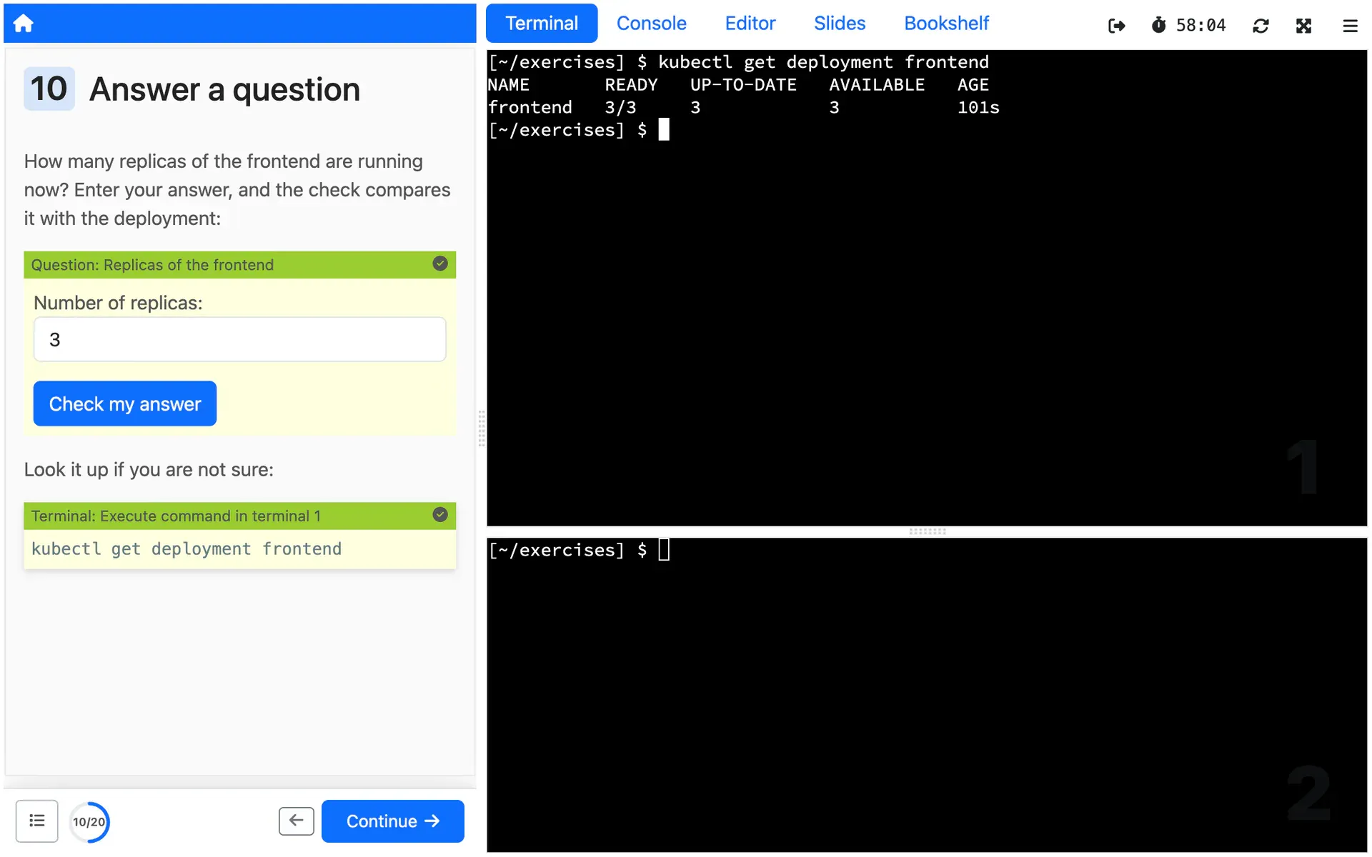A question in the instructions, answered in its form and checked as right, beside the deployment the answer came from.